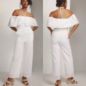 NWT Anthropologie Maeve Athena Ruffle Halter Jumpsuit in White